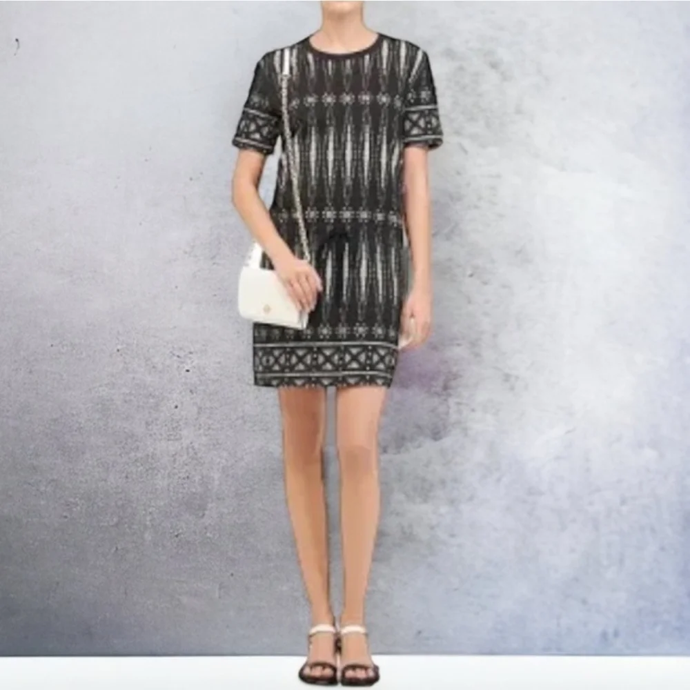 Tory Burch Bologan Pima Cotton Knit Dress Abstract Black White
